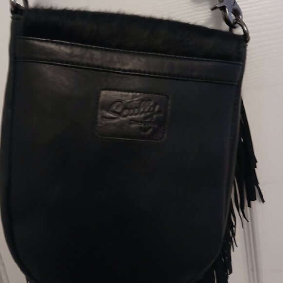 Scully hair on hide black leather fringe crossover bag purse nwt - Picture 8 of 10